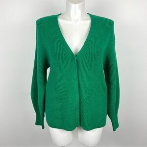 CAbi Lucky Cardigan Green Knit Sweater V-Neck Snap Up Style 3709 L